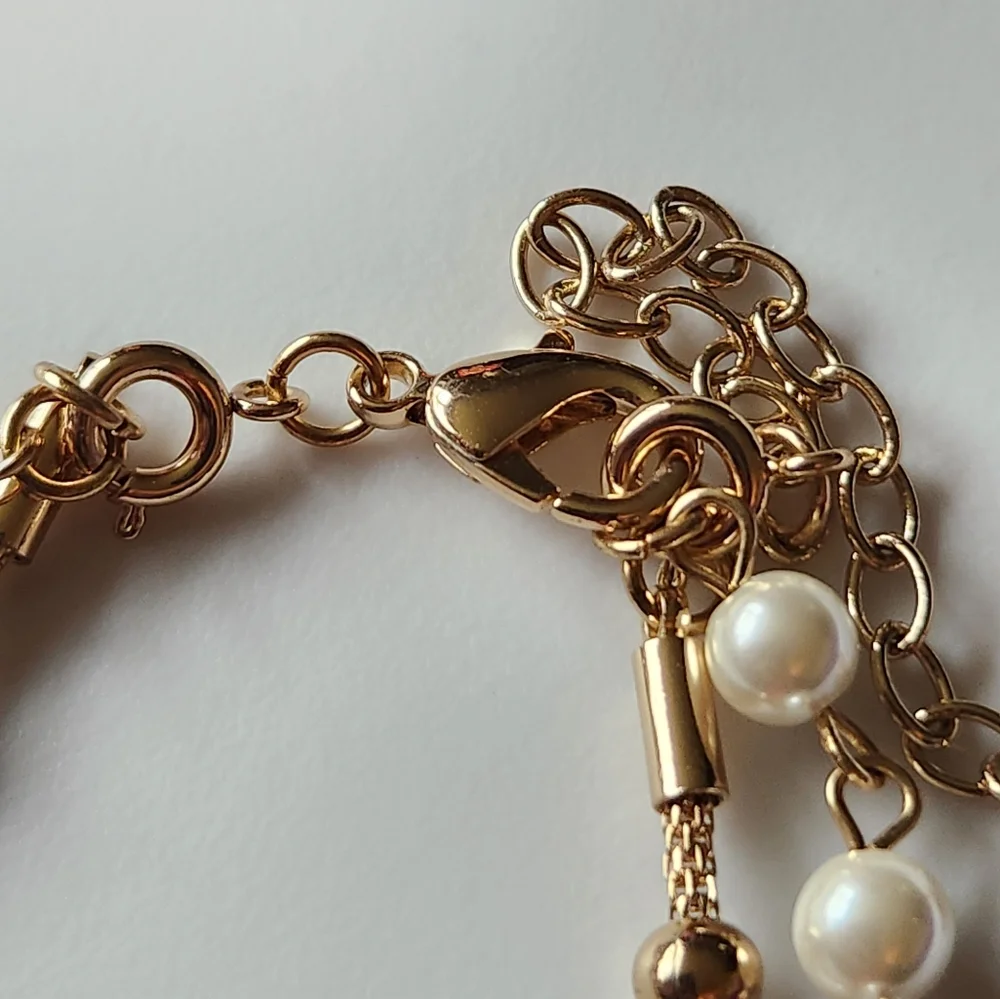 Anne Klein Convertible Double Necklace Faux Pearls Gold Tone NWT